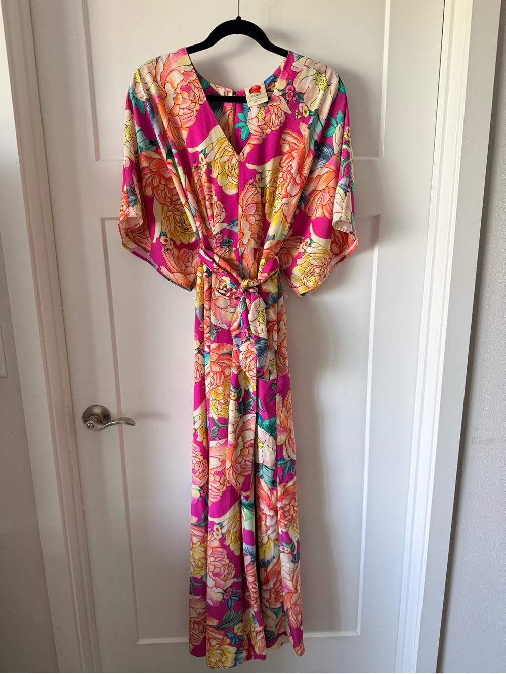 Farm Rio Vibrant Floral Romper Jumpsuit with Tie Waist Size Large
